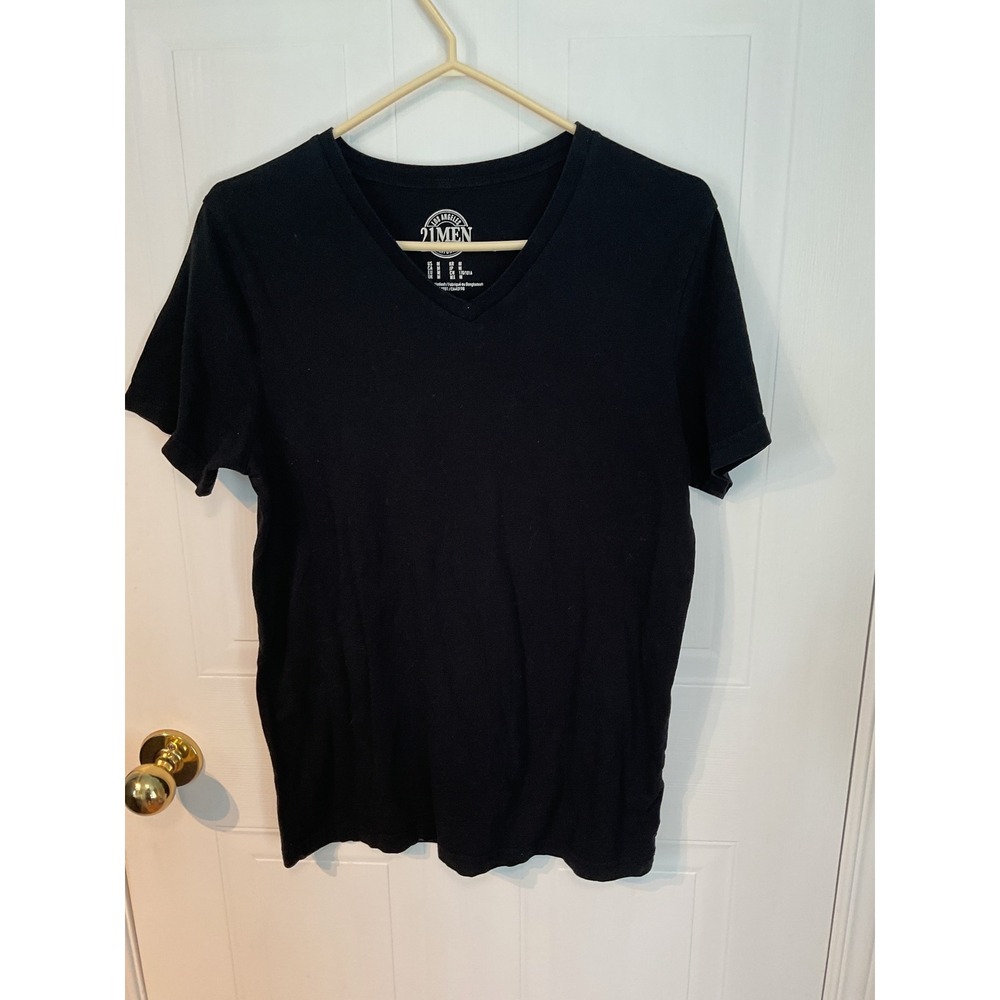 21MEN V-Neck T-Shirt Mens M Black Excellent Short Sleeve Solid Cotton Tee